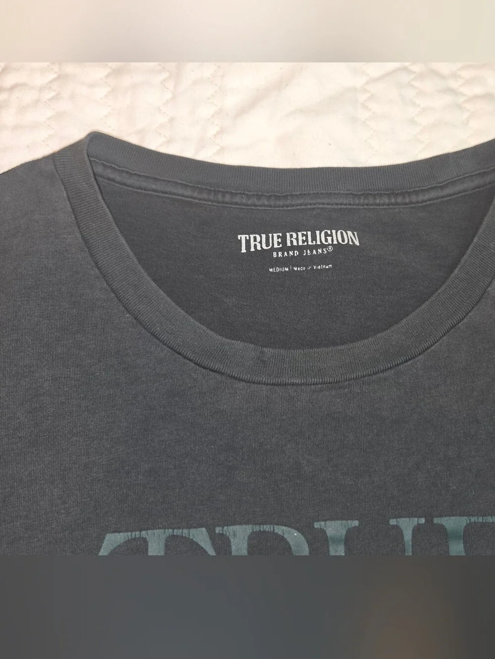 True Religion Black Tee with Gold Graphic Logo
